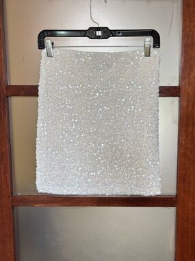 B.Right Ivory Sequin Mini Skirt